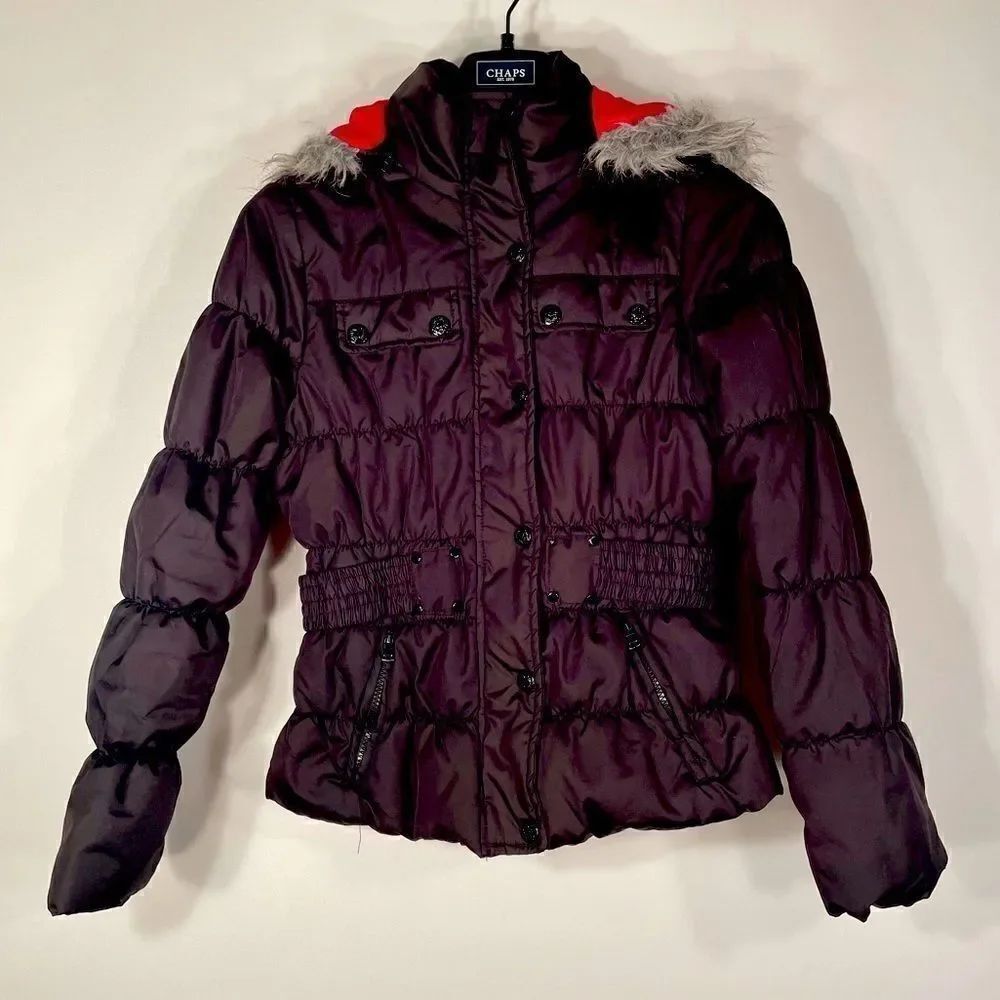 BLACK w RED LINING DOLLHOUSE COAT ZIP OFF HOOD M